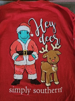 Camiseta Simply Southern Red Hey Deer Natal Manga Longa Meninas Jovens Tamanho G - Imagem 1 de 4