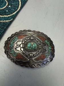 Vintage HMIJ Silver NATIVE AMERICAN Navajo Belt Buckle - Picture 1 of 7