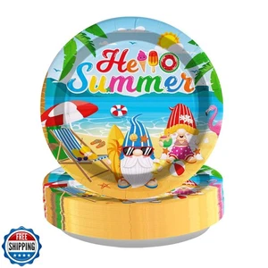 Grencian 50Pcs Summer Gnome Party Decorations Hello Summer Gnome Beach Plates - Picture 1 of 5