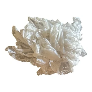 VTG Lot 7 White Eyelet Curtains + Header Valance Floral Ruffled Rod Pocket Set - Photo 1/7