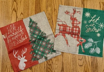 Christmas Deer Pillow Covers (2) 18x18 Plaid Throw Covers Contemporary - Image 1 of 4