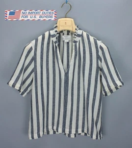 Trovata Birds of Paradise Blue Striped V-Neck T-Shirt Short Sleeve Blouse Size S - Picture 1 of 24