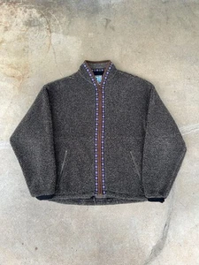 Alf Jacket Black Sherpa Fleece Aztec Collar Full Zip Made In USA Size Large - Picture 1 of 6