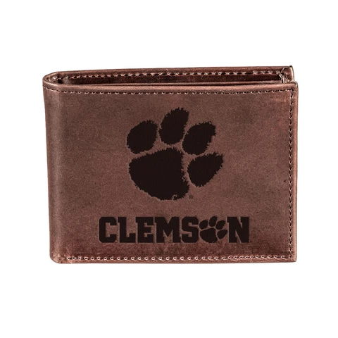 Brown Clemson Tigers Bifold Leather Wallet Cover
