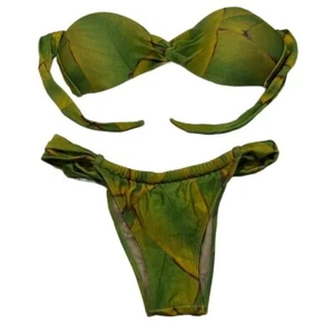 Morena Rosa Strapless Padded Brazilian Bikini Set SMALL Green 2-Pc Swimwear NWT - Picture 1 of 6
