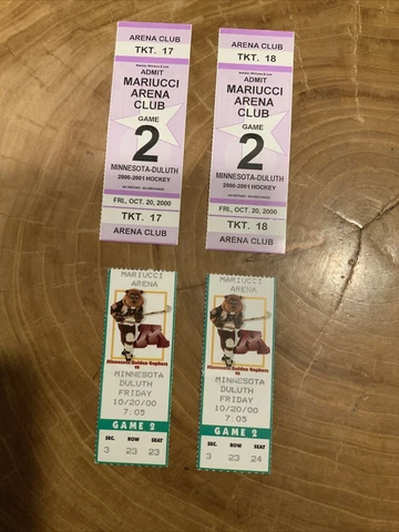 Lot of 4 2001 Minnesota Golden Gopher Hockey vs UMD Bulldogs Tickets WCHA NCAA Cover