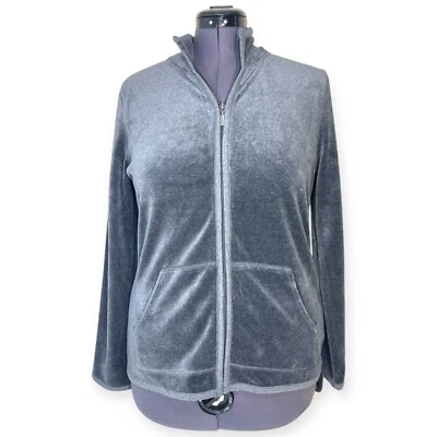 Chaqueta deportiva Liz Claiborne gris terciopelo con cremallera para mujer talla mediana nueva con etiquetas Foto 1 de 4