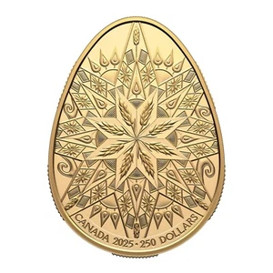 58,5 Gramm 250$ Kanada Goldmünze Pysanka 2025 Ei Form PP mit Zertifikat und Box - Picture 1 of 5