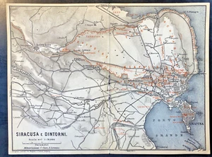 Syracuse area Sicily 1930 Wagner & Debes map 6"X8" fine detail Free Shipping - Picture 1 of 7