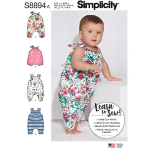 Simplicity EASY Learn-To-Sew Pattern S8894: Baby Knit Romper Sizes XXS - L | NEW - Picture 1 of 4