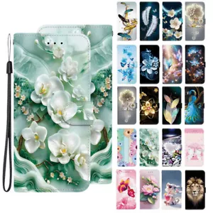 Luxury Flower Butterfly Lion Cat Painted Flip Wallet Cover Case for 14 Pro Max - Picture 1 of 32
