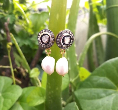 Perla Pendente/Goccia a Vite Posteriore 925 Argento Sterling Sottile Orecchini - Immagine 1 di 4