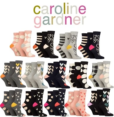 Caroline Gardner Socks - Womens Hearts Stripes Patterned Cotton 3 Pairs Size 4-8 - Image 1 of 4
