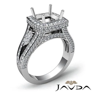 Cushion Diamond Split Shank Semi Mount Engagement 14k White Gold Halo Ring 1.7Ct - Picture 1 of 12