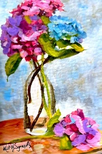 Tarjeta coleccionable de artista 2,5 x 3,5 ACEO flores hortensia impresión de pintura ATC - Imagen 1 de 3