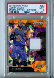 LEBRON JAMES GAME USED JERSEY ORANGE CRACKED ICE PRIZM 2019 20 PRIZM PSA 9 - Picture 1 of 1