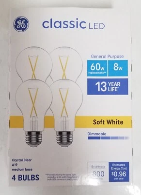 GE 60 Watt A19 Classic LED Soft White Light Bulbs Dimmable 800 Lumens 4 Pack - Image 1 of 4