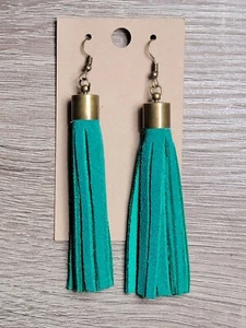 Orecchini nappa vera pelle taglio a mano 3" camoscio verde - Foto 1 di 1