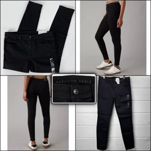 AMERICAN EAGLE Low Rise Jeggings Black Skinny Jeans 14 LONG 14L 90s Riding Pants - Picture 1 of 12