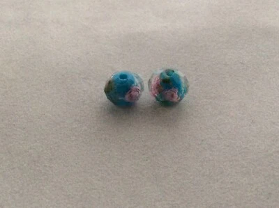 2 x turquiose/clear crystal rose inlaid app8.2mm(h)x9.5mm(w)rondelleHole app 1mm - Image 1 of 4