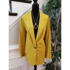 A New Day Blazer Jacket Womens 2X Yellow Linen Single Breasted Notch Lapel - Picture 1 of 14