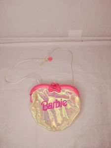 Barbie Iridescent Heart Shape Purse Pink Snap Close Dress Up Vintage Mattel  - Picture 1 of 4