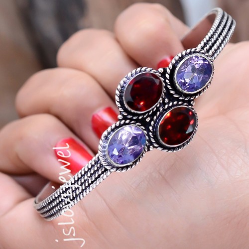 VALENTINO Bracciale in argento sterling 925 con pietra preziosa taglio granato e ametista sfaccettato per lei