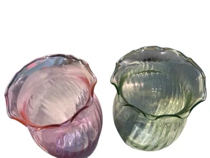 Fluted Pink Or Green 6 5/8” New Vases Indiana Glass - Picture 1 of 6