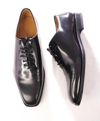 $1,095 FERRAGAMO - Black "GEOFFREY" Wholecut Leather Oxfords - 11 EE - Image 1 of 4