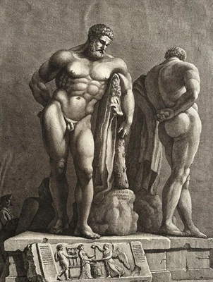 Antique Engraving Male Nude Hercules Farnese After Ancient Roman Sculpture 1773 - Image 1 of 4