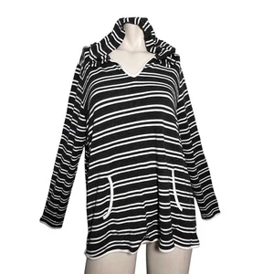 Market & Spruce Striped Hoodie Pullover Top Womens 1X Charcoal Pocket Cabincore - Picture 1 of 6