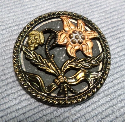 Vintage Antique Metal Picture Button FANCY FLOWER DESIGN - Image 1 of 4