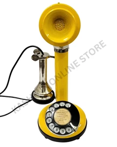Yellow Antique Candlestick Telephone–Vintage Working Rotary Style Landline Phone - Picture 1 of 15