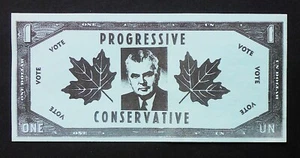 BILLETE DE BANCO CANADÁ 1962 FANTASÍA "DIEFENBAKER P.C CONSERVADOR $" CAN. ENVÍO $1,99 - Imagen 1 de 2
