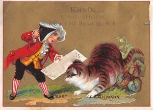 SAN FRANCISCO, CA ~ KAST'S, JEWISH DEALER IN FINE SHOES, TRADE CARD ~ CAT IMAGE - Picture 1 of 2