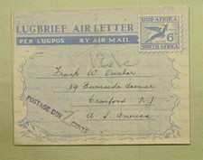 1952 AEROGRAMME POSTAGE DUE 7C SOUTH AFRICA TO USA AIR MAIL