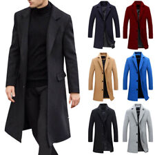 Mens Winter Button Trench Coats Warm Outwear Long Sleeve Jacket Formal Overcoat