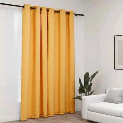 Linen-Look Blackout Curtains with Grommets Yellow 290x245cm vidaXL - Image 1 of 4