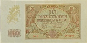 WWII Germany occupation Poland 10 Zlotych 1940 Banknote XF N705 - Picture 1 of 3