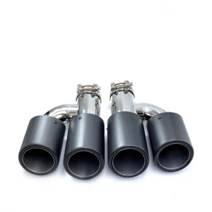 2PCS ID:2.5" OD:3.5" Quad H Exhaust Tip End+Matt Carbon Fiber Dual Pip - Picture 1 of 10