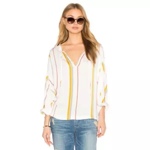Blusa MARCO Denim Le Raglan Rayas Azafrán Con Cordones Campesina Top Seda Mediana - Imagen 1 de 15