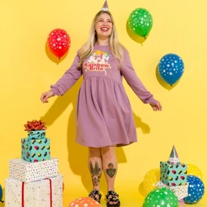 Official Rainbow Brite Jumping Violet Sweater Smock Dress : M,L,XL,XXL - Picture 1 of 4