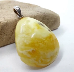 Small White Natural Amber Pendant Without Chain Butterscotch Landscape Drop - Picture 1 of 5