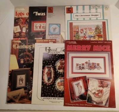 7 Lot VTG Counted Cross Stitch Pattern Booklets, Christmas Holiday Designs Gifts - Image 1 of 4