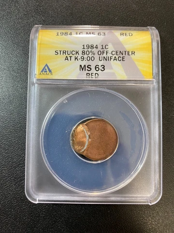 1984 MEMORIAL CENT MINT ERROR ANACS MS-63 RD - OFF CENTER - CERTIFIED SLAB - 1C Cover