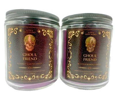 LOTE de 2 tarros de albañil de mecha única Bath & Body Works vela Ghoul Friend Halloween 7 Foto 1 de 4