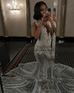 Paillettes slitte abiti da ballo a sirena lusso cristallo diamante compleanno sera gow - Foto 1 di 4
