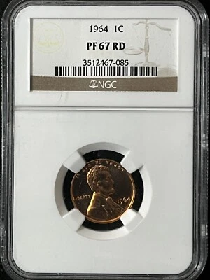1964 1C RD PROOF Lincoln Memorial One Cent NGC PF67RD        3512467-085 - Image 1 of 2