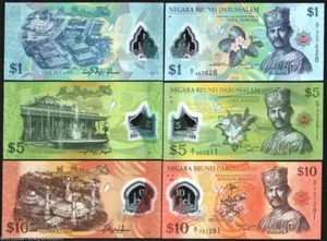 BRUNEI 1 5 10 P-35 36 37 2011 POLYMER 1st Prefix BOAT FOREST UNC COMPLETE SET - Picture 1 of 2