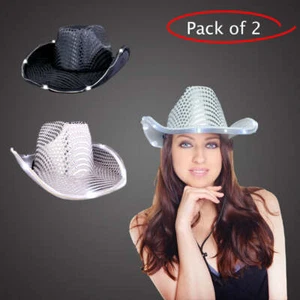 Adult Light Up Wedding Space Cowboy Hats Sequin Hats Metallic Holographic - Picture 1 of 7